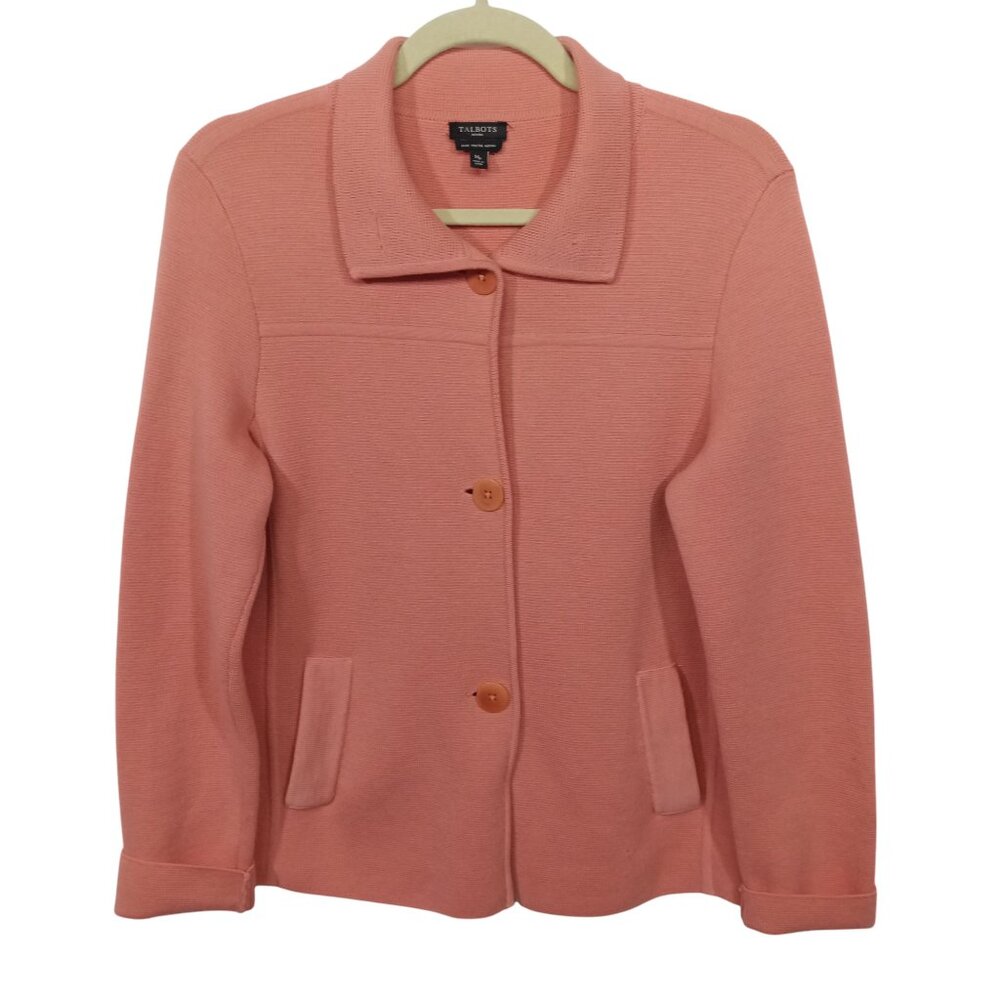Talbots Jacket Womens Merino Wool Blazer Knit M Petite Office Business Pockets
